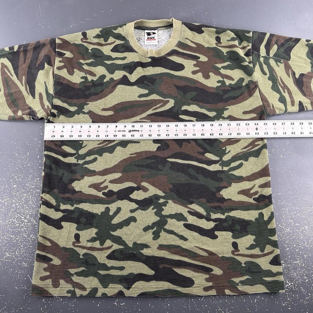 VTG Platinum BNK Thermal Shirt Men 2XL Green Woodland Camo Waffle Hunt Hike Y2K - Picture 4 of 9